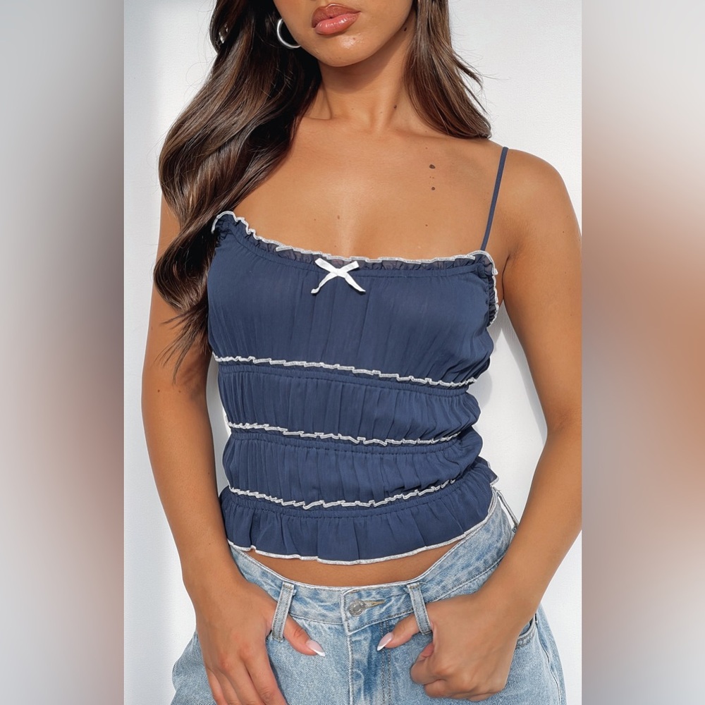 White fox navy top in small